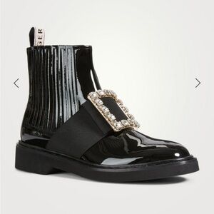 Roger Vivier Viv' Rangers Chelsea Black Patent Leather Ankle Boots EU 6 / US 6